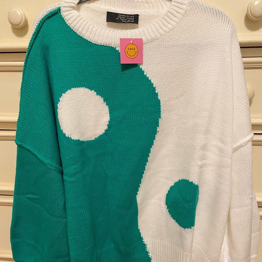 NWT- LALA ORIGINAL DESIGN: Yin Yang Gang Oversized Knit in Green